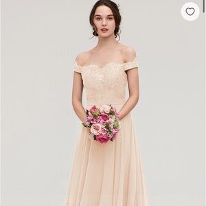 Peach Chiffon Dress A-line/Princess Off-the-Shoulder Sleeveless Tea-Length
